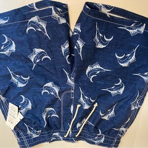 Blue Fish Print Swim Shorts